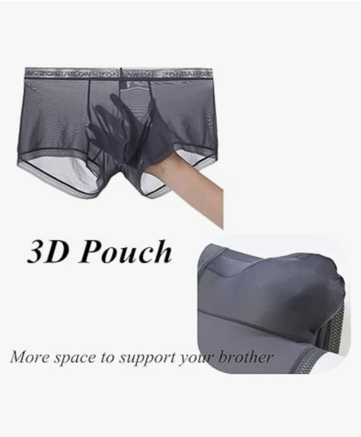 Men's Breathable Ice Silk Men's Boxer Briefs See-Through Underwear Trunk Transparent Stretch